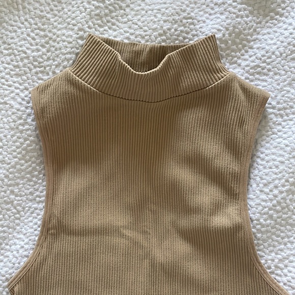 Zara High Neck Tan Ribbed Cotton Tank M/L - Picture 2 of 4